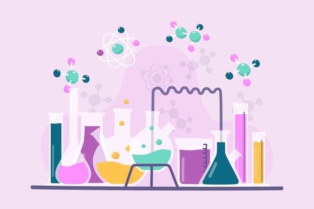 Ensemble d'objets de laboratoire scientifique dessinés à la main