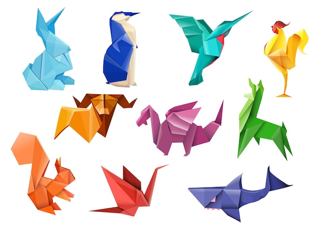 Vecteur gratuit ensemble d'objets plats créatifs en origami japonais