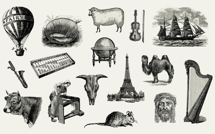 Vecteur gratuit ensemble d&#39;objets vintage européen