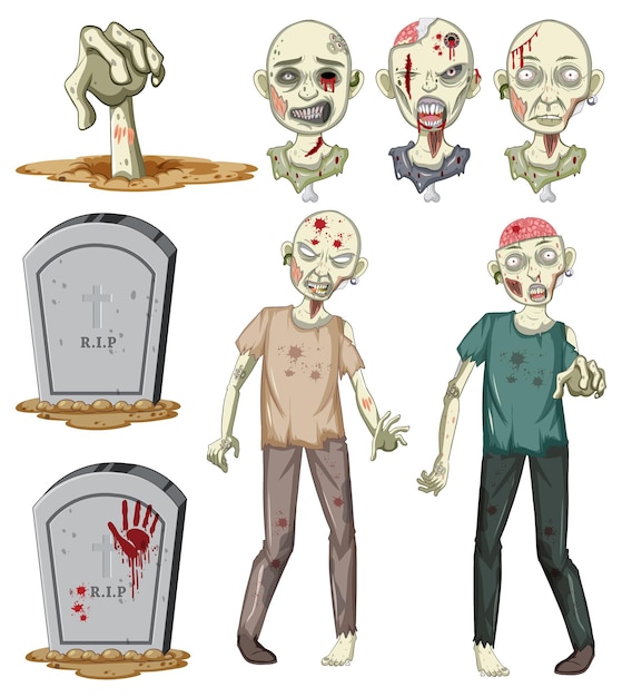 Vecteur gratuit ensemble d'objets zombies halloween