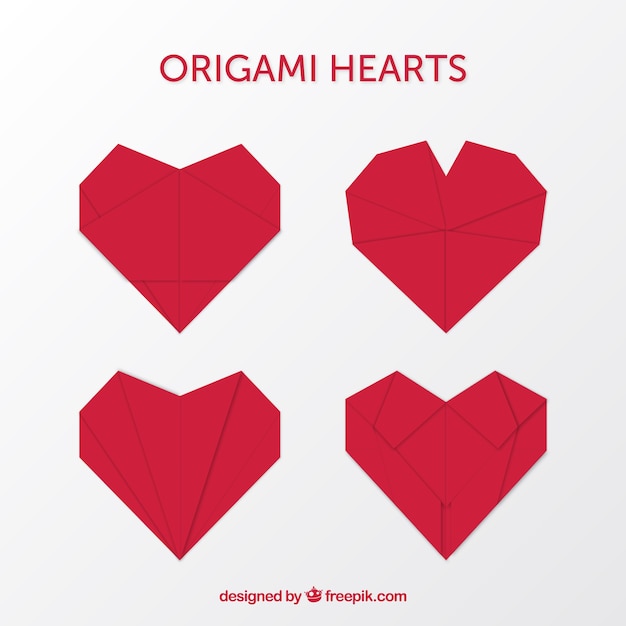 Vecteur gratuit ensemble de l'origami coeurs décoratifs