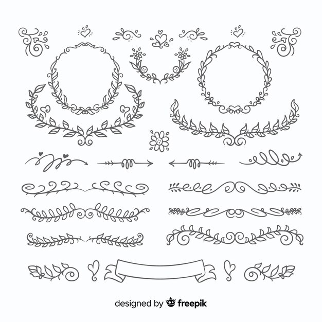 Ensemble d'ornement de mariage dessiné main