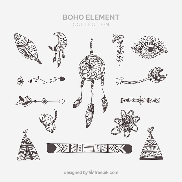 Vecteur gratuit ensemble d'ornements boho