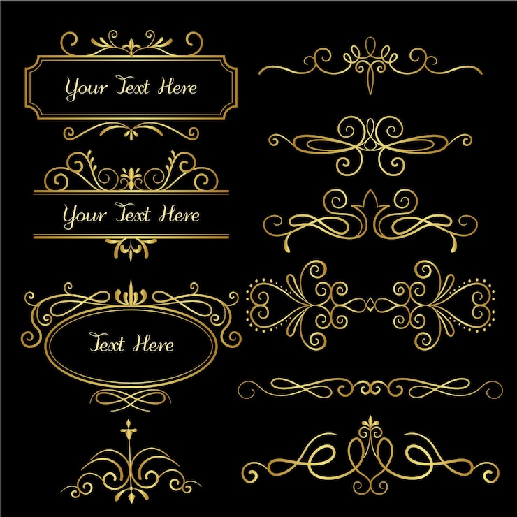 Vecteur gratuit ensemble d'ornements calligraphiques dorés