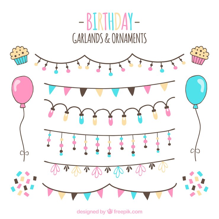 Vecteur gratuit ensemble d&#39;ornements décoratifs pour les anniversaires