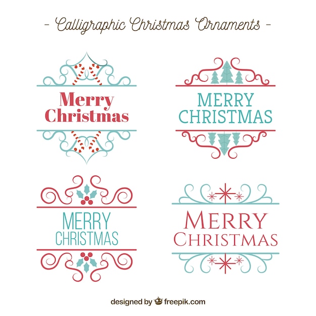 Vecteur gratuit ensemble d'ornements de noël rétro calligraphiques