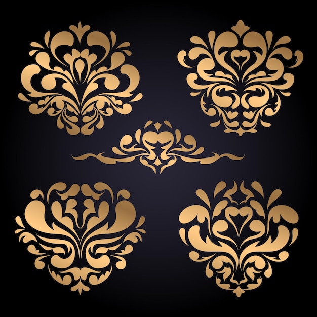 Vecteur gratuit ensemble d'ornements de style baroque de luxe doré dégradé
