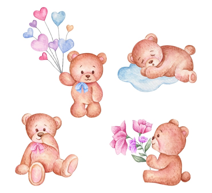 Vecteur gratuit ensemble d'ours aquarelle