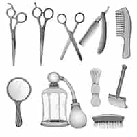 Vecteur gratuit ensemble d'outils de coiffeur vintage