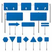 Vecteur gratuit ensemble de panneaux de signalisation bleus vierges