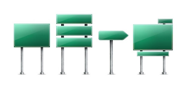 Vecteur gratuit ensemble de panneaux de signalisation vert réaliste isolé