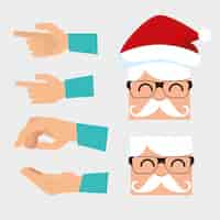 Vecteur gratuit ensemble de père noël portant des lunettes et des mains