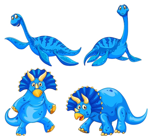 Ensemble De Personnage De Dessin Animé De Dinosaure Bleu