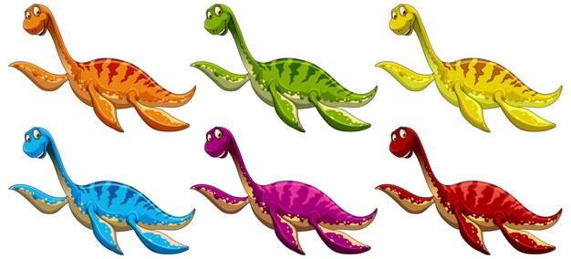 Ensemble De Personnage De Dessin Animé De Dinosaure Pliosaurus