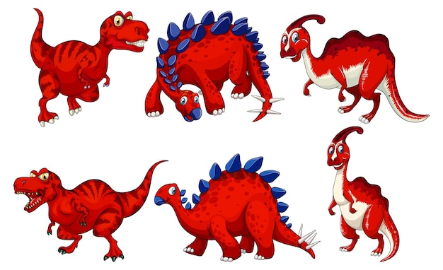 Ensemble de personnage de dessin animé de dinosaure rouge