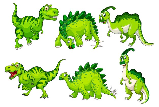 Ensemble de personnage de dessin animé de dinosaure vert