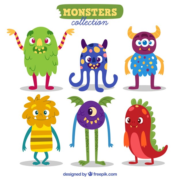 Ensemble de personnage de monstres rigolos
