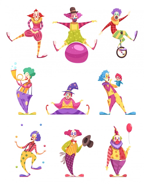 Vecteur gratuit ensemble de personnages de clowns