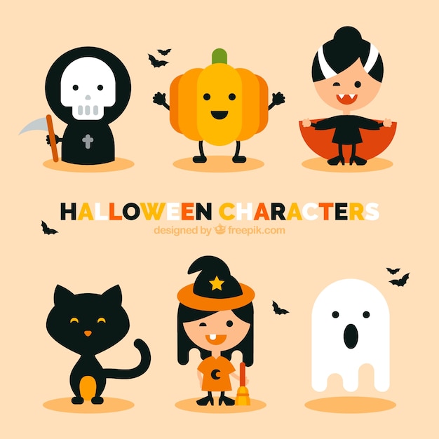 Vecteur gratuit ensemble de personnages colorés de halloween