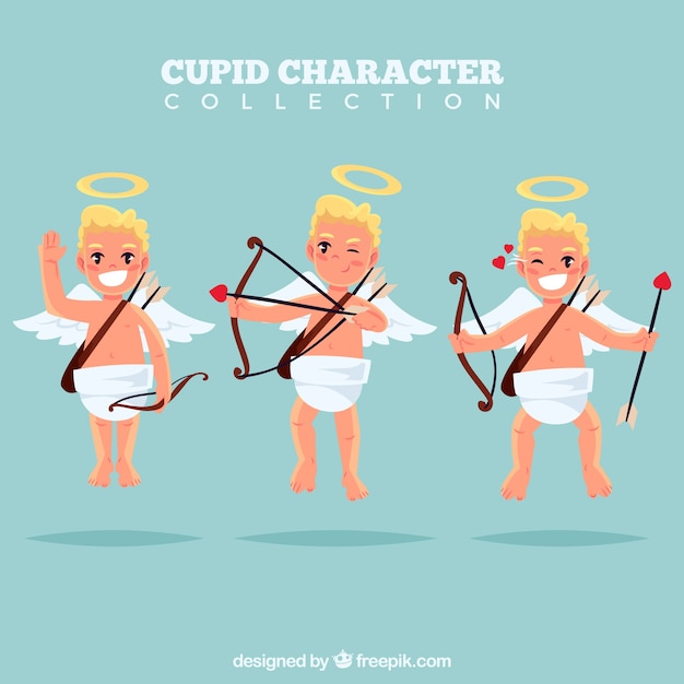 Vecteur gratuit ensemble de personnages cupidon