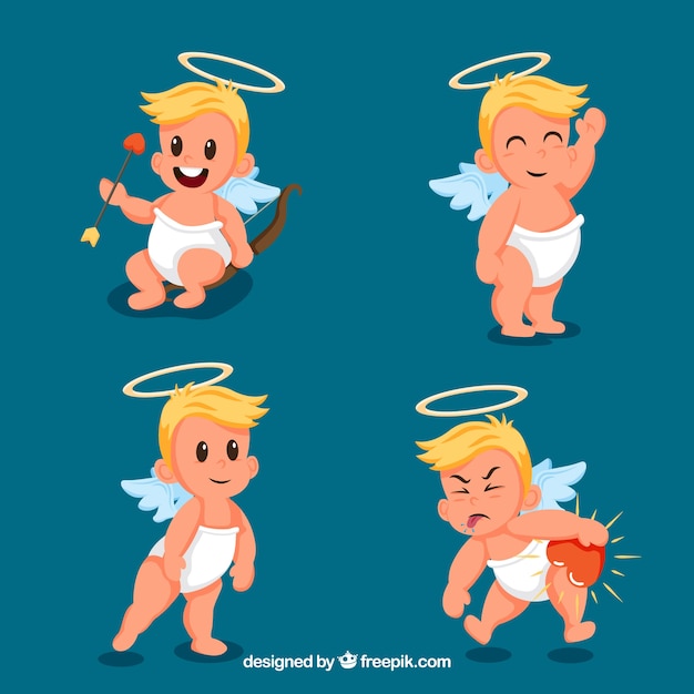 Vecteur gratuit ensemble de personnages cupidon