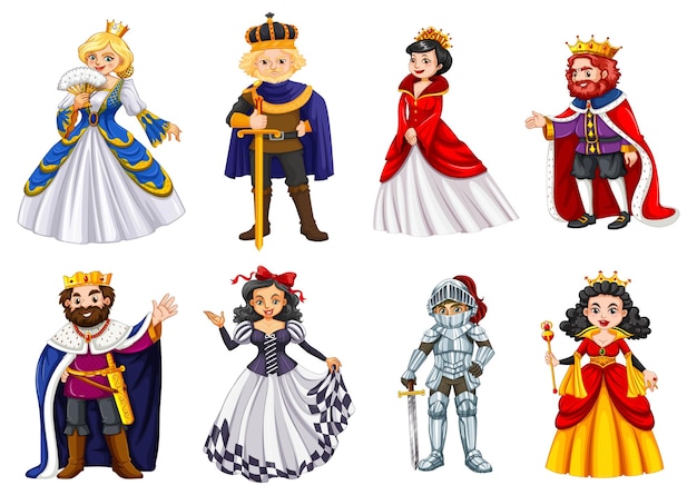 Vecteur gratuit ensemble de personnages de dessins animés royaux