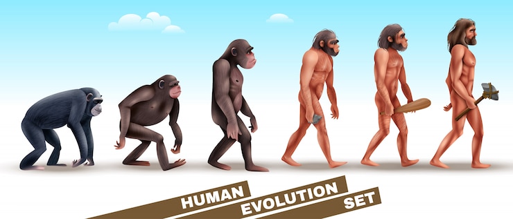 Vecteur gratuit ensemble de personnages de l'évolution humaine