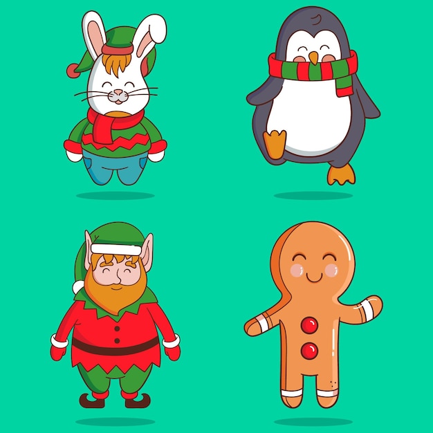 Vecteur gratuit ensemble de personnages de noël dessinés à la main