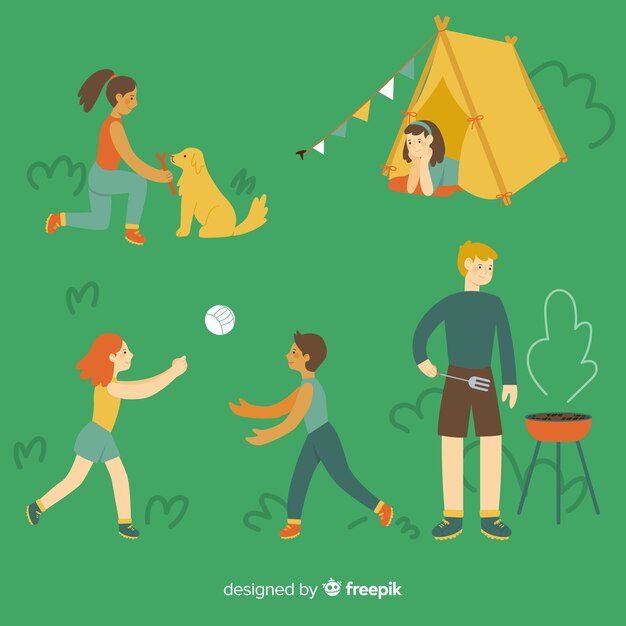 Ensemble de personnes campant dans la nature