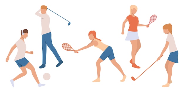 Vecteur gratuit ensemble de personnes jouant au tennis et au golf