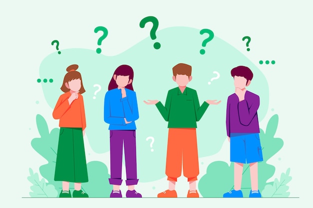 Ensemble de personnes plates organiques posant des questions