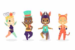 Vecteur gratuit ensemble de petits danseurs de carnaval