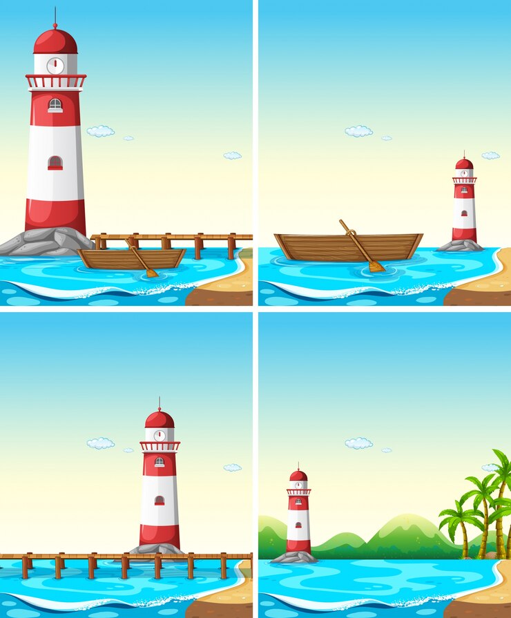 Vecteur gratuit ensemble de phare à partir d&#39;une illustration d&#39;angle différente
