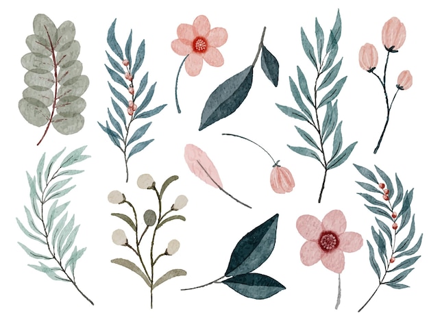 Ensemble De Pièces Séparées Et Réunies En Un Beau Bouquet De Fleurs Dans Un Style Aquarelle Sur Fond Blanc Illustration Vectorielle Plane