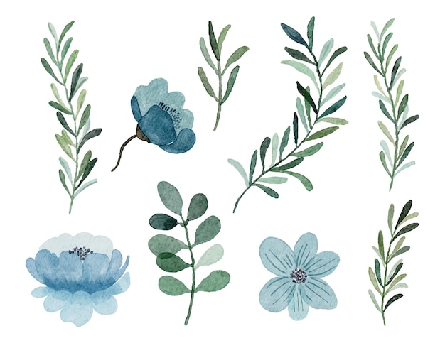 Ensemble de pièces séparées et réunies en un beau bouquet de fleurs dans un style aquarelle sur fond blanc illustration vectorielle plane