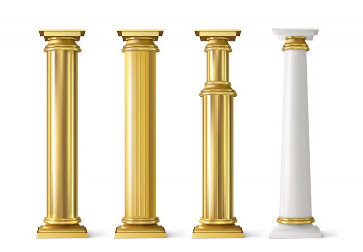 Vecteur gratuit ensemble de piliers en or antiques. colonnes dorées antiques