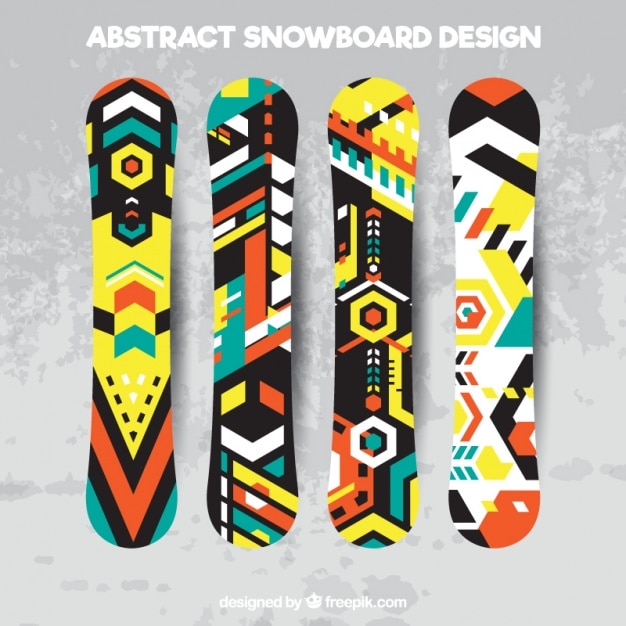 Ensemble de planches à neige dans un style géométrique