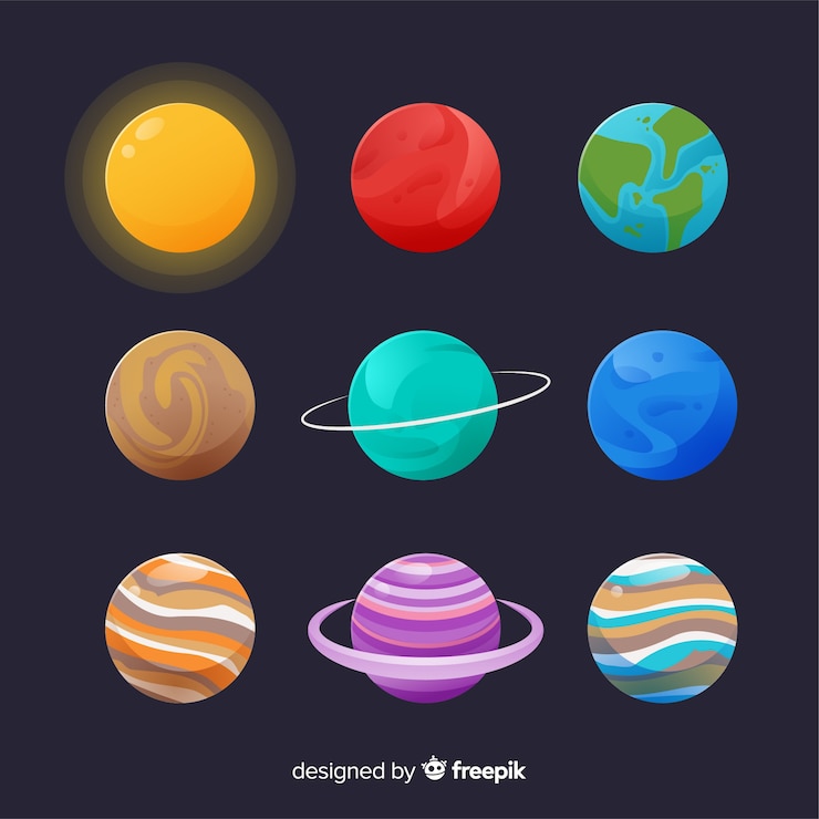 Vecteur gratuit ensemble de planètes colorées dans le système solaire