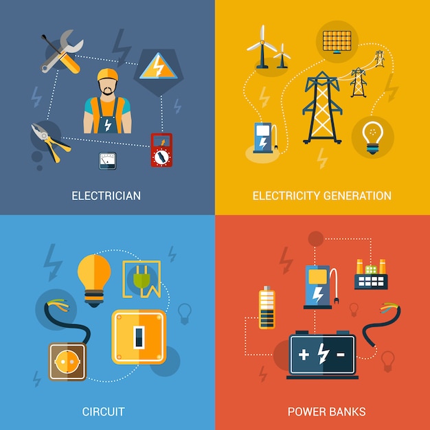 Vecteur gratuit ensemble plat d'électricité