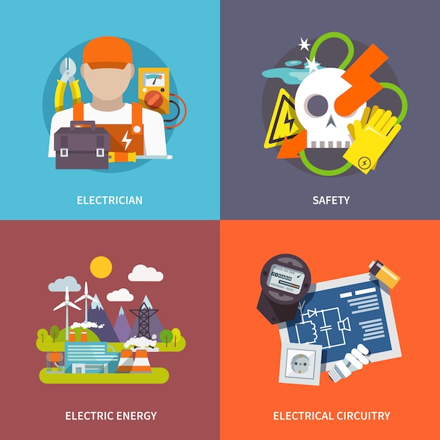 Vecteur gratuit ensemble plat d'électricité