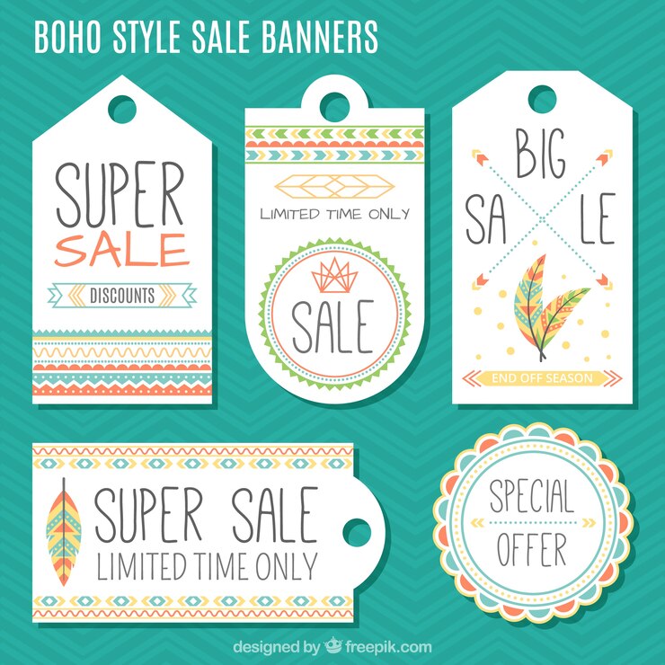 Vecteur gratuit ensemble de plates offrent des bannières dans le style boho