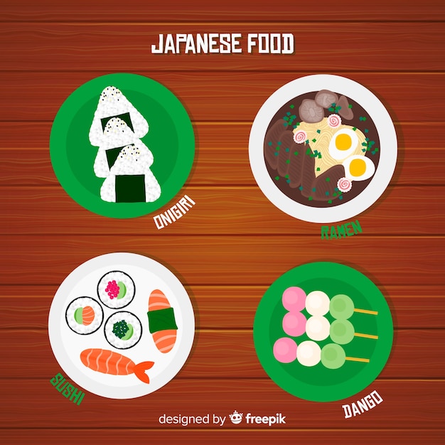 Vecteur gratuit ensemble de plats japonais