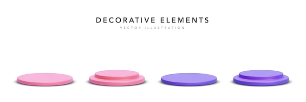 Ensemble de podium de piédestal de cylindre rose et violet réaliste avec ombre isolé sur fond blanc Illustration vectorielle