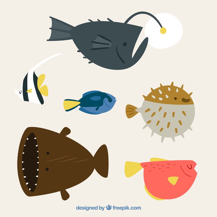 Vecteur gratuit ensemble de poissons colorés dans un style plat