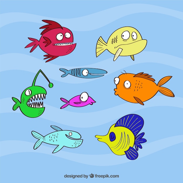 Vecteur gratuit ensemble de poissons colorés
