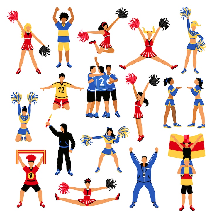 Vecteur gratuit ensemble de pom-pom girls et fans de football