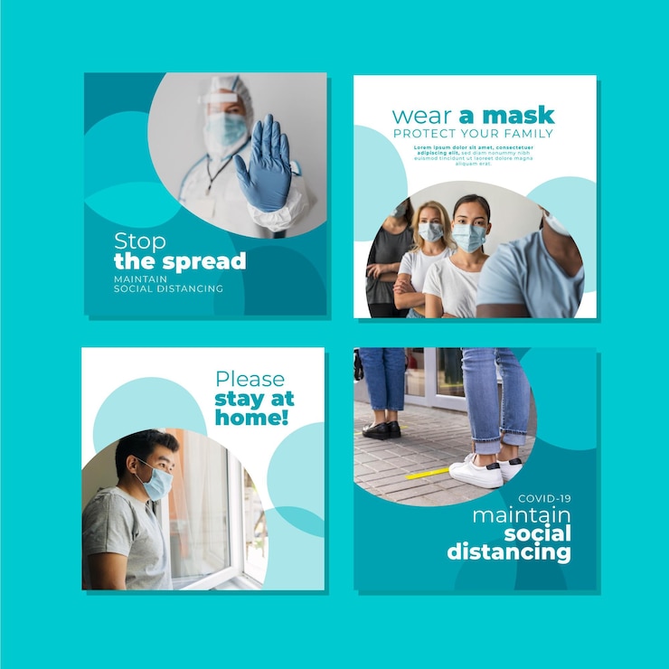 Vecteur gratuit ensemble de post instagram de coronavirus plat organique