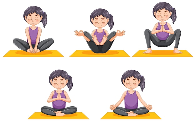 Vecteur gratuit ensemble de postures de yoga