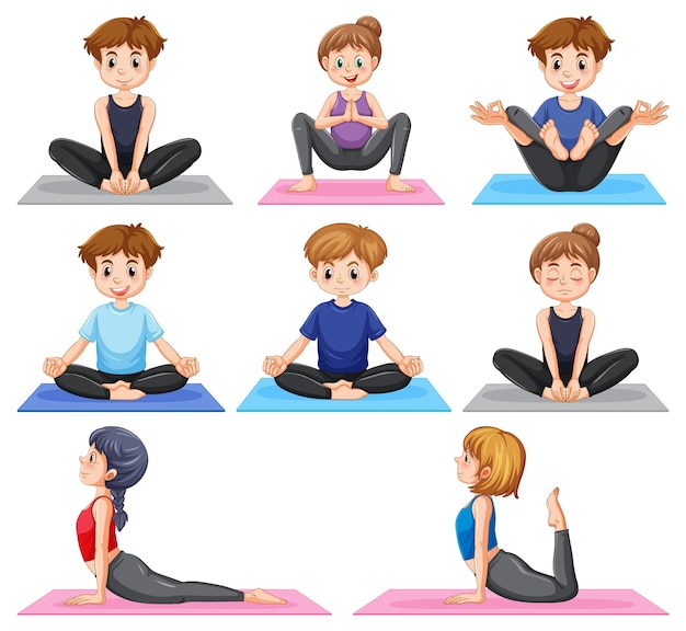 Vecteur gratuit ensemble de postures de yoga