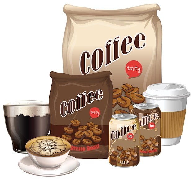 Vecteur gratuit ensemble de produits de café sur fond blanc